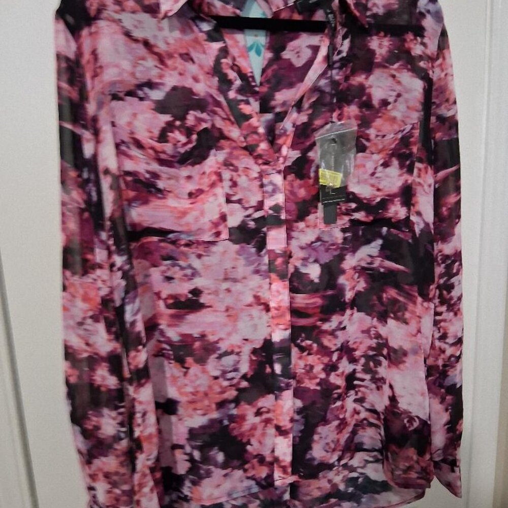 NWT Robert Rodriguez pink/black floral blouse, size Large